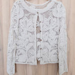 Womens Lace Crochet Cardigan Sz S Cream Floral Cottage Boho Shabby Chic Coquette Photo 0