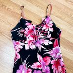A Wild Thyme Vintage 90s Dress Hawaiian Pink Floral Midi Dress Vacation Dress Black Size 14P Photo 1
