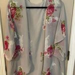 Gray open front chiffon gray & floral kimono jacket beach cover up. Size 2X Photo 0