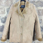 London Fog Vintage Suede Coat Woman's Large Tan Faux Fur Lined Collegiate Photo 0