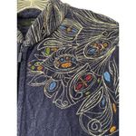 Ivko Embroidered Jacket Cardigan Size 40 L Zip Front Pockets Neckless Pattern Blue Size L Photo 4