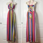 Carolina K Callie Maxi Dress Multicolor Crochet Halter Cutout Size Small Red Photo 4