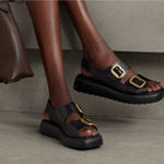 Tod's  Gomma Buckle Leather Platform Sandals Black sz 39 (US 9) Photo 0