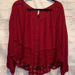Free People  Rainy Days Swing Flowy Boho Top blouse burgundy gauze med oversized Photo 0