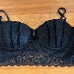 Lulus Women’s‎  Black Lace Padded Long Line Bra Velvet Details Size XL Photo 0