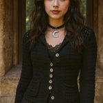 Willow Vintage Crochet Cardigan Sweater Medium Gray Black Photo 0