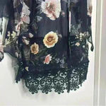 Iris  Sz S Womens Black Sheer Floral Open Front Kimono Side Splits Lace Photo 1