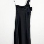 Mango NWT Leandra Asymmetrical Black Satin Maxi Dress Small One Shoulder Gown Photo 3