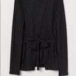 H&M NWT  black long sleeve split back tie ribbed jersey blouse, size large Photo 2