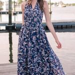 Gal Meets Glam Siena Floral Maxi Dress- Navy Floral Halter Neck Dress- Size 2 Photo 1