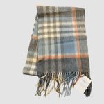 EDINBURGH 100% LAMBSWOOL SCARF CHEQUER ORANGE GREY BLUE (24534) 56x12 NWT Gray Photo 2