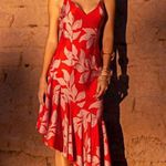 PatBO Leaves Ruffle Asymmetrical Midi Slip Dress Coral Red Women's Size US 4 Photo 0