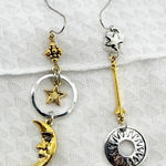 Mismatched Mixed Metal Celestial Star Moon Sun Dangle Drop Earrings Gold Photo 0
