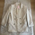 The‎ Workshop women's blazer with shoulder pads and pockets, size Large Beige Tan Photo 0