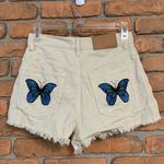 PacSun  Womens 26 Shorts Cream Corduroy Butterfly‎ High Rise Vintage Style Cotton Photo 2