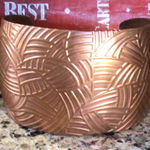 Copper tone Palm Print embossed Cuff Bracelet OSFM Pink Photo 0