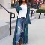 Women’s Lace Tie Front Maxi Kimono in Teal OSFM NWT Green Size undefined Photo 1