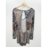 Earthbound Trading Co Blue Tan Floral Long Sleeve Romper Open Back Boho Women XL Photo 1