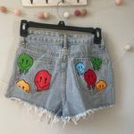 SheIn Trippy Smiley Face Denim Cut off Distressed Jean Shorts Photo 1
