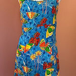 Vintage 90’s tropical colorful beach umbrella print short swim suit coverup med Blue Photo 0