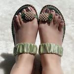 Pearl pineapple satin stretchy strap sandals 8 Green Photo 0