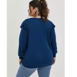 Torrid NWT Blue French Terry Ruffle Shoulder Pullover V Neck Sweatshirt Size 1X Photo 2