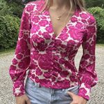 J.Crew satin-backed crepe V-neck long-sleeve fuchsia floral print buttons blouse Photo 2