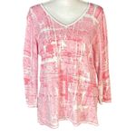 Habitat Clothes To Live In Top Size Large Pink White 3/4 Sleeves Abstract Artsy Photo 1