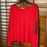 Francesca's Francesca‘s Red Black Embroidered Long Sleeve Blouse Photo 0