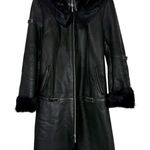 Vintage Centropel Real Shearling Long Leather Coat Fur Collar 90s Black Small Photo 0