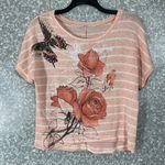 Papaya  Peach Striped Flower Butterfly Loose Knit Top - Size Medium - Rhinestones Photo 0