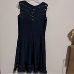Tadashi Shoji Navy Blue Lace And Crochet Collage Illusion Dress Photo 5