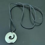 Abalone Shell Wave Silver Pendant Adjustable Cord Necklace 11g. Blue Photo 6