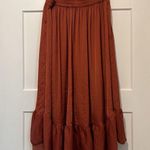 Elle Satin Feel High Low Ruffle Maxi Skirt Elastic Waist Rust Boho Size Large Photo 3