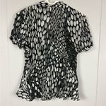 Allison Taylor  Black White Short Sleeve Ruffle V-Neck Top Small Business Work Photo 3