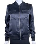 Equipment  Black 100% Silk Zip Up Bomber Jacket Photo 4