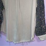 Light Grey Jean Jacket M Oversized Blue Velvet Sequins Cotton Blend Size M Photo 8