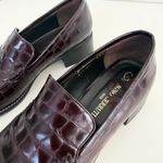 Vintage Nino Cerruti Loafers Womens 6 Croc Embossed Leather Square Toe Oxblood Black Photo 2