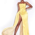 ASOS Miss Circle Yellow Crystallized Corset High Slit Satin Gown Photo 2