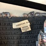 American Eagle  Crop Top Smocked Ruffle Tie Front Floral Blue Pink M Photo 2