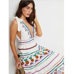 Farm Rio  Embroidered tiered maxi dress Linen Blend Sz M Coastal Boho Chic Artsy Photo 5