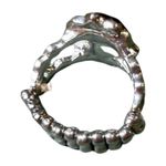 Adjustable Silver Tone Ring with Red Gemstone and Clear Accents Photo 2