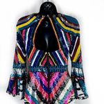 Alice + Olivia  Jae Rainbow Multicolor Sequin Mini Dress Gown Flare Sleeves Sz 4 Photo 6