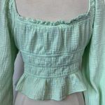 Wild Fable  Pastel Green Smocked Square Neck Long Sleeve Blouse Photo 4