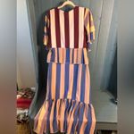 New Lost Ink Chic Striped Midi Dress in Burgundy and Pink | Size Medium Red Photo 7