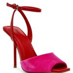 Steve Madden  Pink/Red Velvet Square Toe Ankle Strap Dress Sandals. Size 6! NIB! Photo 0