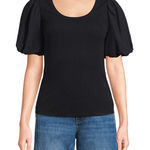 Sunday in Brooklyn , Chic black blouse with puff sleeves. Photo 0