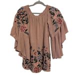 Altar'd State  Dusty Rose Pink Embroidered Bell Sleeve Tunic Blouse With Elastic N Photo 1