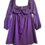 Exlura  Women's Purple‎ Square Neck Puff Sleeve Bow Smocked Babydoll Mini Dress M Photo 0