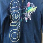 Aeropostale Aero New York 87 floral bird teal hoodie‎ zip up jacket women's size M Photo 3